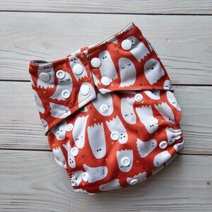 NEW! La Petite Ourse Pocket Cloth Diaper with 2 Bamboo Inserts - Halloween Ghost
